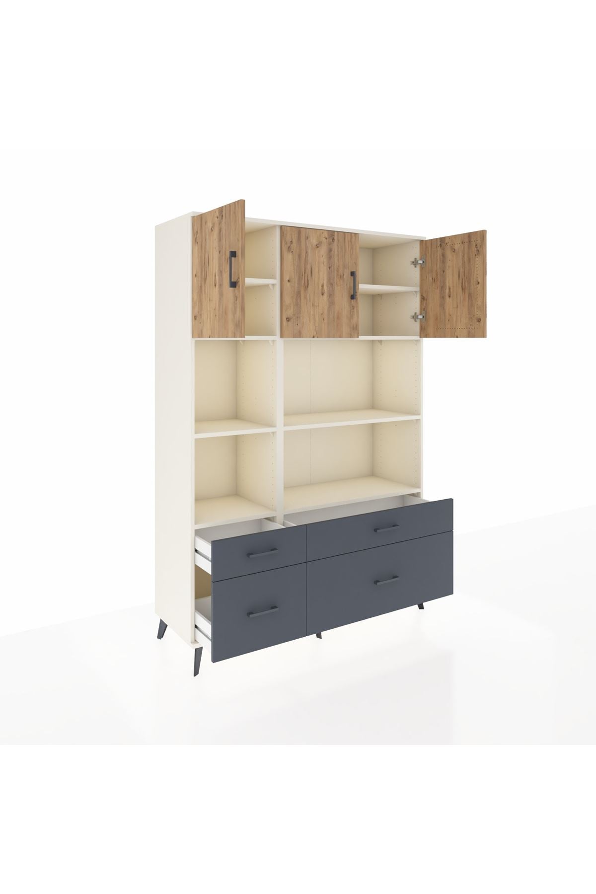 Hyperion Dolap 8 Raflı 4 Çekmeceli 3 Kapaklı 132x44x195 Aytaşı-Çam/Antrasit