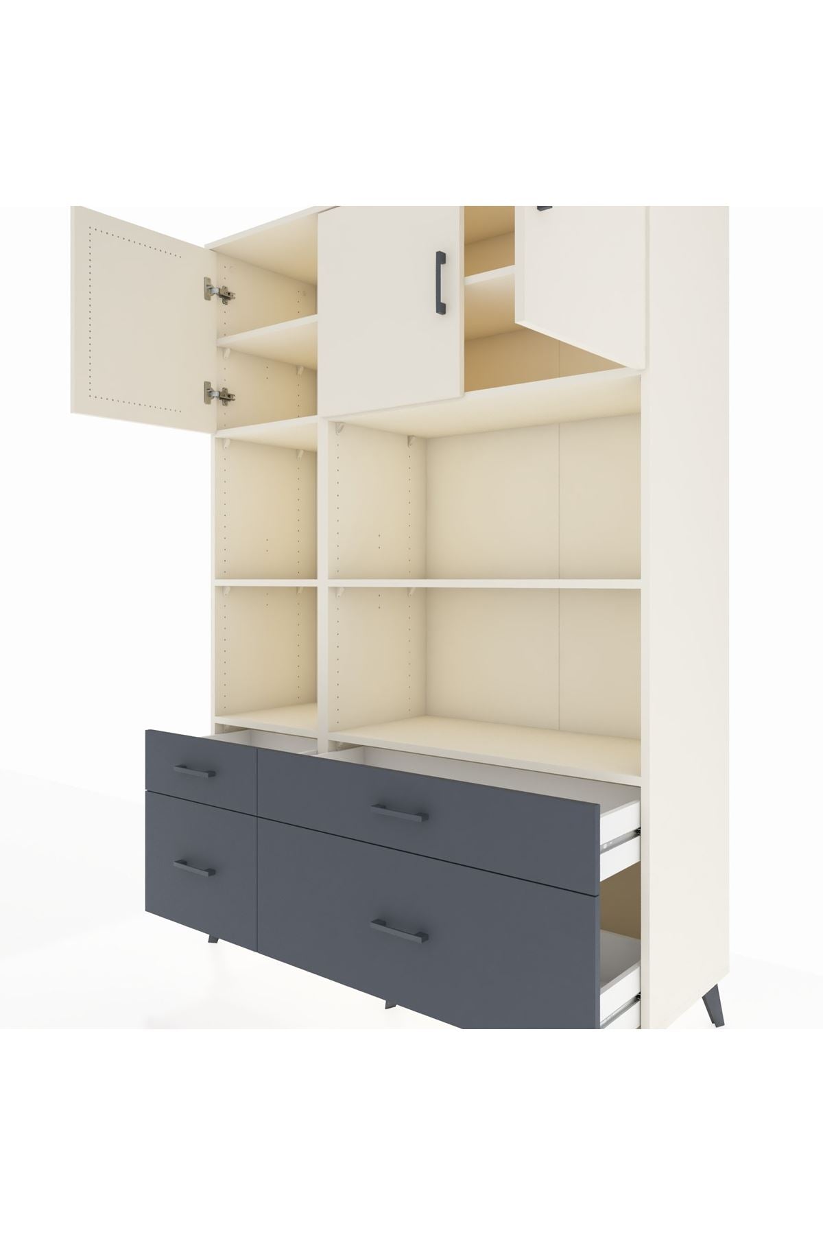 Hyperion Dolap 8 Raflı 4 Çekmeceli 3 Kapaklı 132x44x195 Aytaşı-Aytaşı/Antrasit