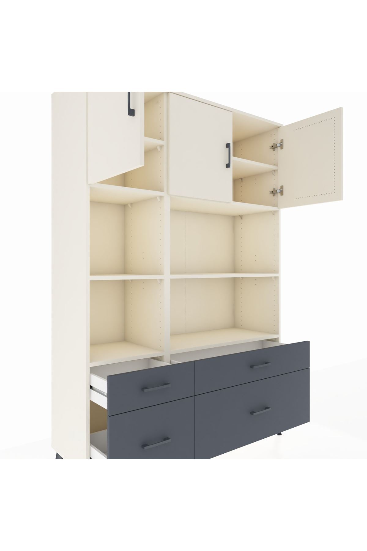 Hyperion Dolap 8 Raflı 4 Çekmeceli 3 Kapaklı 132x44x195 Aytaşı-Aytaşı/Antrasit