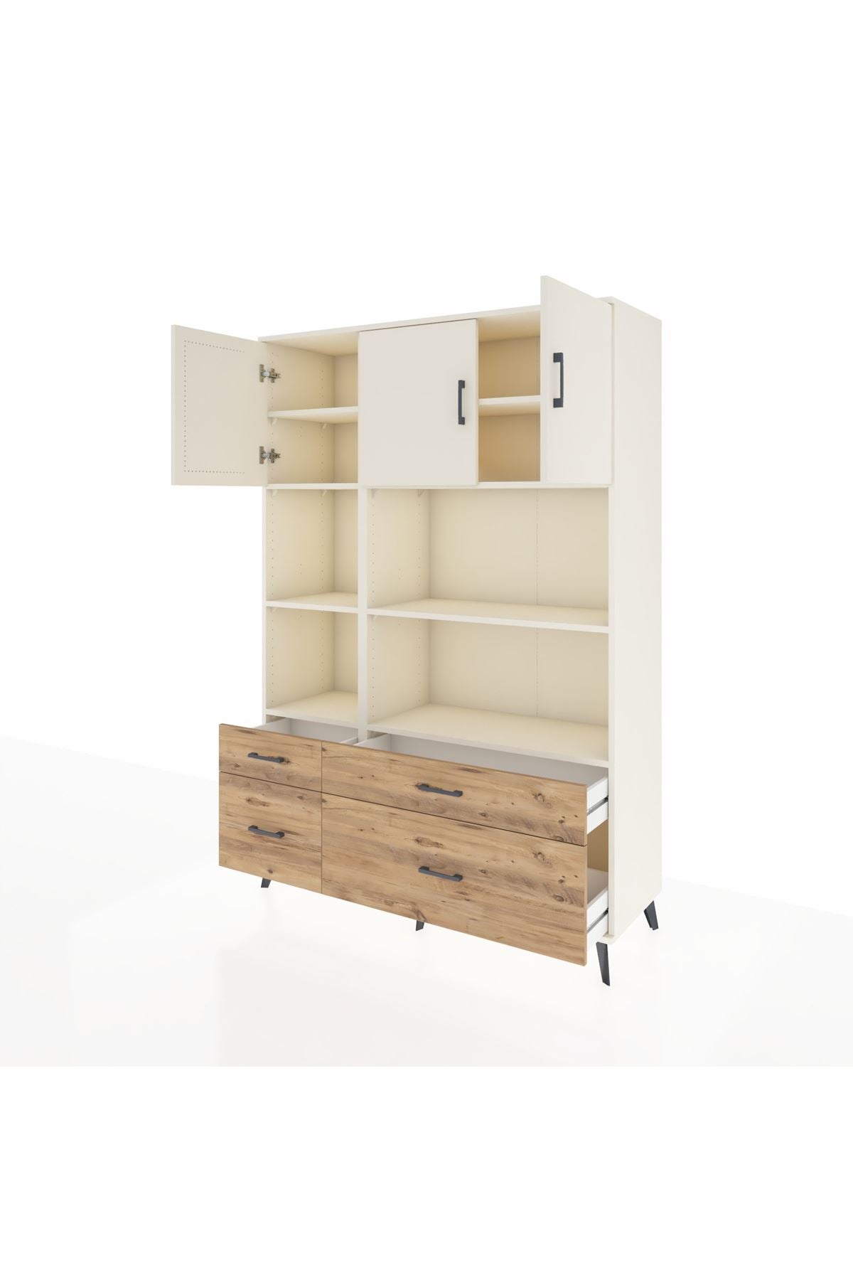 Hyperion Dolap 8 Raflı 4 Çekmeceli 3 Kapaklı 132x44x195 Aytaşı-Aytaşı/Çam