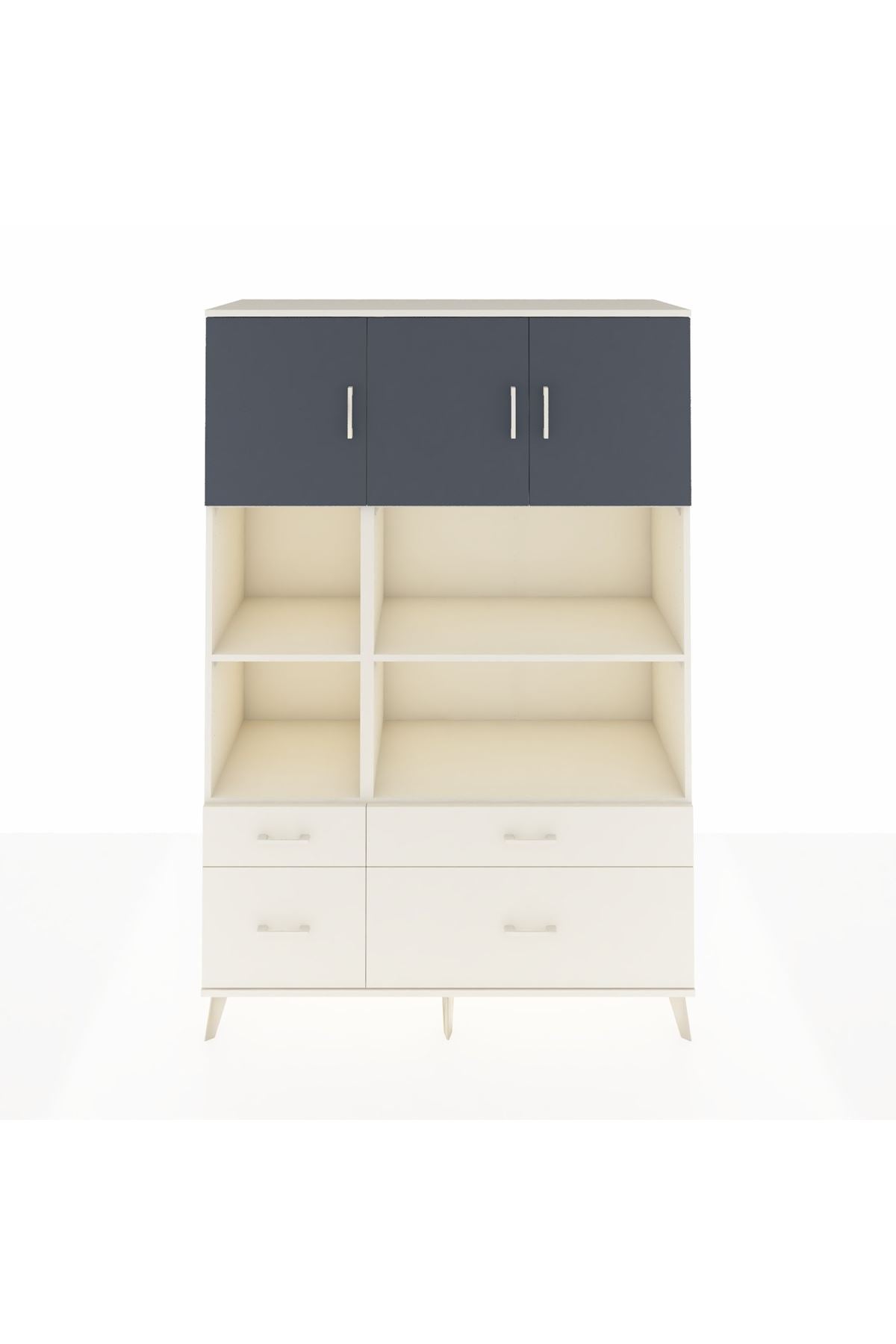 Hyperion Dolap 8 Raflı 4 Çekmeceli 3 Kapaklı 132x44x195 Aytaşı-Antrasit/Aytaşı