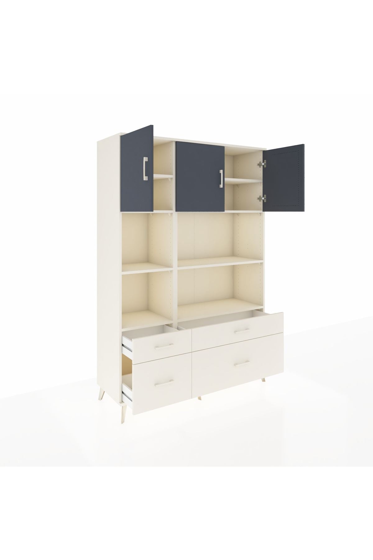 Hyperion Dolap 8 Raflı 4 Çekmeceli 3 Kapaklı 132x44x195 Aytaşı-Antrasit/Aytaşı