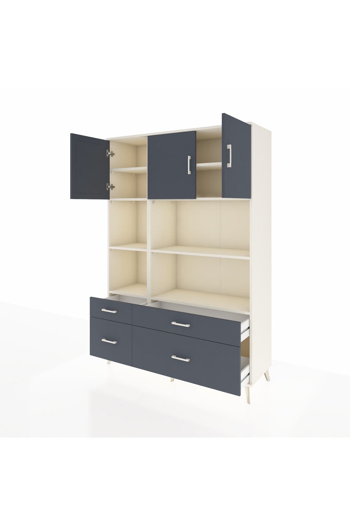 Hyperion Dolap 8 Raflı 4 Çekmeceli 3 Kapaklı 132x44x195 Aytaşı-Antrasit/Antrasit