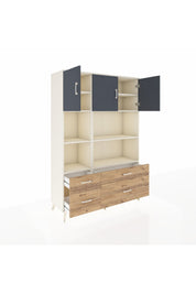 Hyperion Dolap 8 Raflı 4 Çekmeceli 3 Kapaklı 132x44x195 Aytaşı-Antrasit/Çam