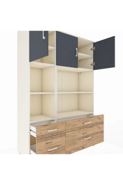 Hyperion Dolap 8 Raflı 4 Çekmeceli 3 Kapaklı 132x44x195 Aytaşı-Antrasit/Çam