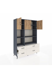 Hyperion Dolap 8 Raflı 4 Çekmeceli 3 Kapaklı 132x44x195 Antrasit-Çam/Aytaşı