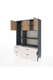 Hyperion Dolap 8 Raflı 4 Çekmeceli 3 Kapaklı 132x44x195 Antrasit-Çam/Aytaşı