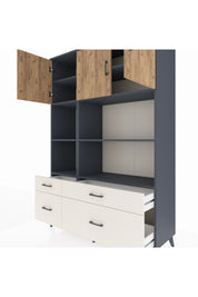 Hyperion Dolap 8 Raflı 4 Çekmeceli 3 Kapaklı 132x44x195 Antrasit-Çam/Aytaşı