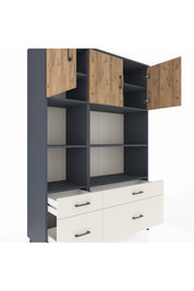 Hyperion Dolap 8 Raflı 4 Çekmeceli 3 Kapaklı 132x44x195 Antrasit-Çam/Aytaşı