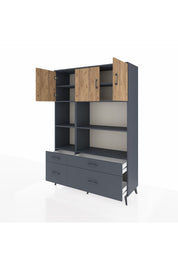 Hyperion Dolap 8 Raflı 4 Çekmeceli 3 Kapaklı 132x44x195 Antrasit-Çam/Antrasit