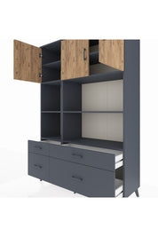 Hyperion Dolap 8 Raflı 4 Çekmeceli 3 Kapaklı 132x44x195 Antrasit-Çam/Antrasit