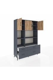 Hyperion Dolap 8 Raflı 4 Çekmeceli 3 Kapaklı 132x44x195 Antrasit-Çam/Antrasit
