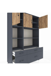 Hyperion Dolap 8 Raflı 4 Çekmeceli 3 Kapaklı 132x44x195 Antrasit-Çam/Antrasit