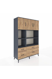 Hyperion Dolap 8 Raflı 4 Çekmeceli 3 Kapaklı 132x44x195 Antrasit-Çam/Çam