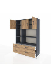 Hyperion Dolap 8 Raflı 4 Çekmeceli 3 Kapaklı 132x44x195 Antrasit-Çam/Çam