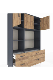 Hyperion Dolap 8 Raflı 4 Çekmeceli 3 Kapaklı 132x44x195 Antrasit-Çam/Çam