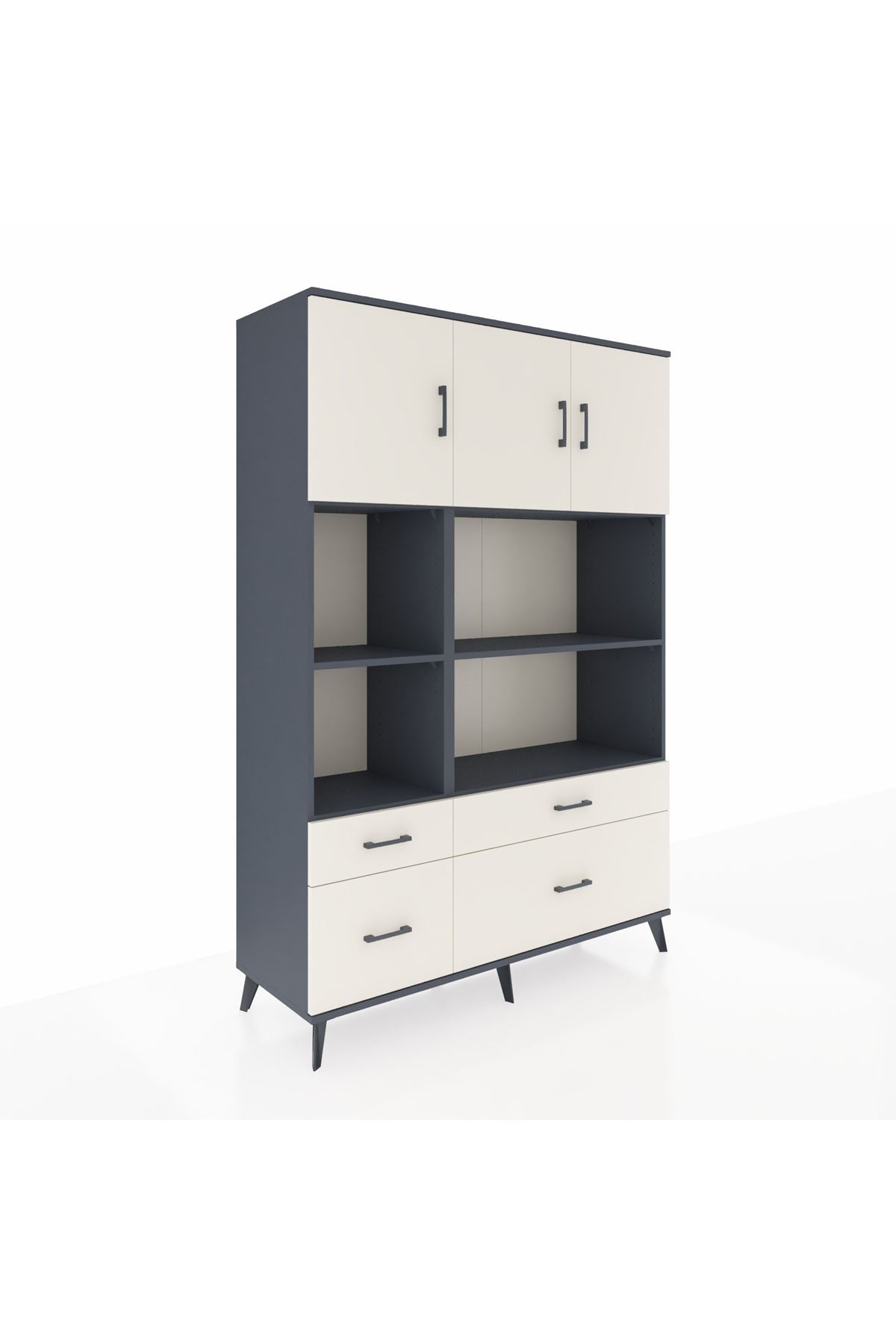 Hyperion Dolap 8 Raflı 4 Çekmeceli 3 Kapaklı 132x44x195 Antrasit-Aytaşı/Aytaşı