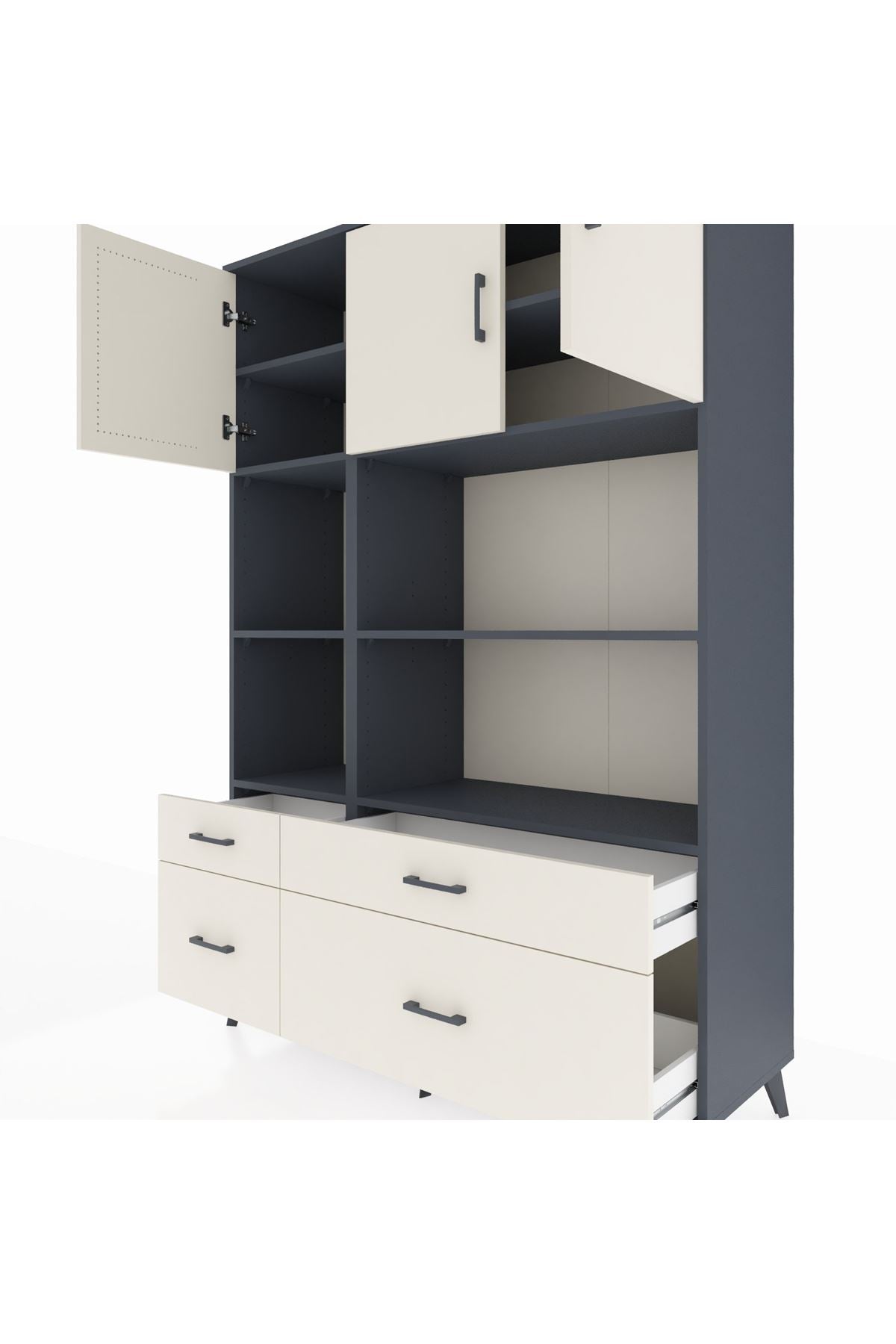 Hyperion Dolap 8 Raflı 4 Çekmeceli 3 Kapaklı 132x44x195 Antrasit-Aytaşı/Aytaşı