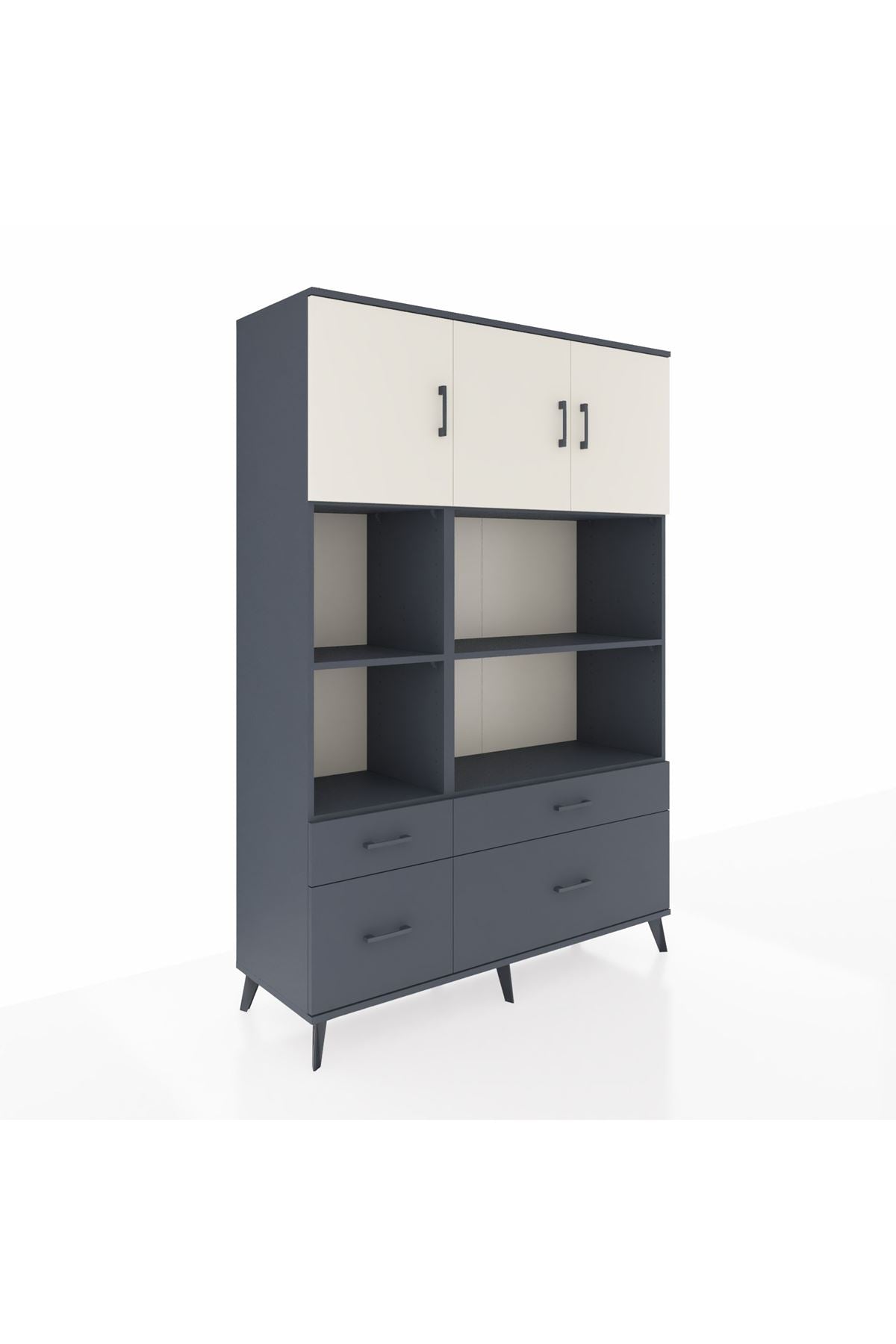 Hyperion Dolap 8 Raflı 4 Çekmeceli 3 Kapaklı 132x44x195 Antrasit-Aytaşı/Antrasit