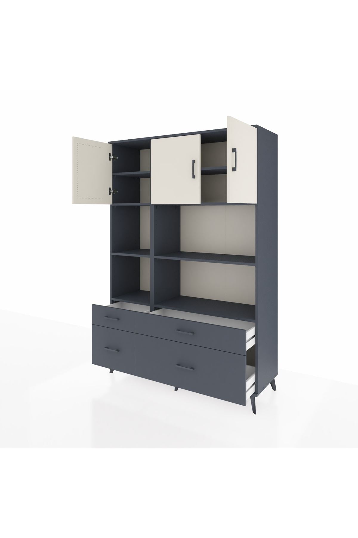 Hyperion Dolap 8 Raflı 4 Çekmeceli 3 Kapaklı 132x44x195 Antrasit-Aytaşı/Antrasit