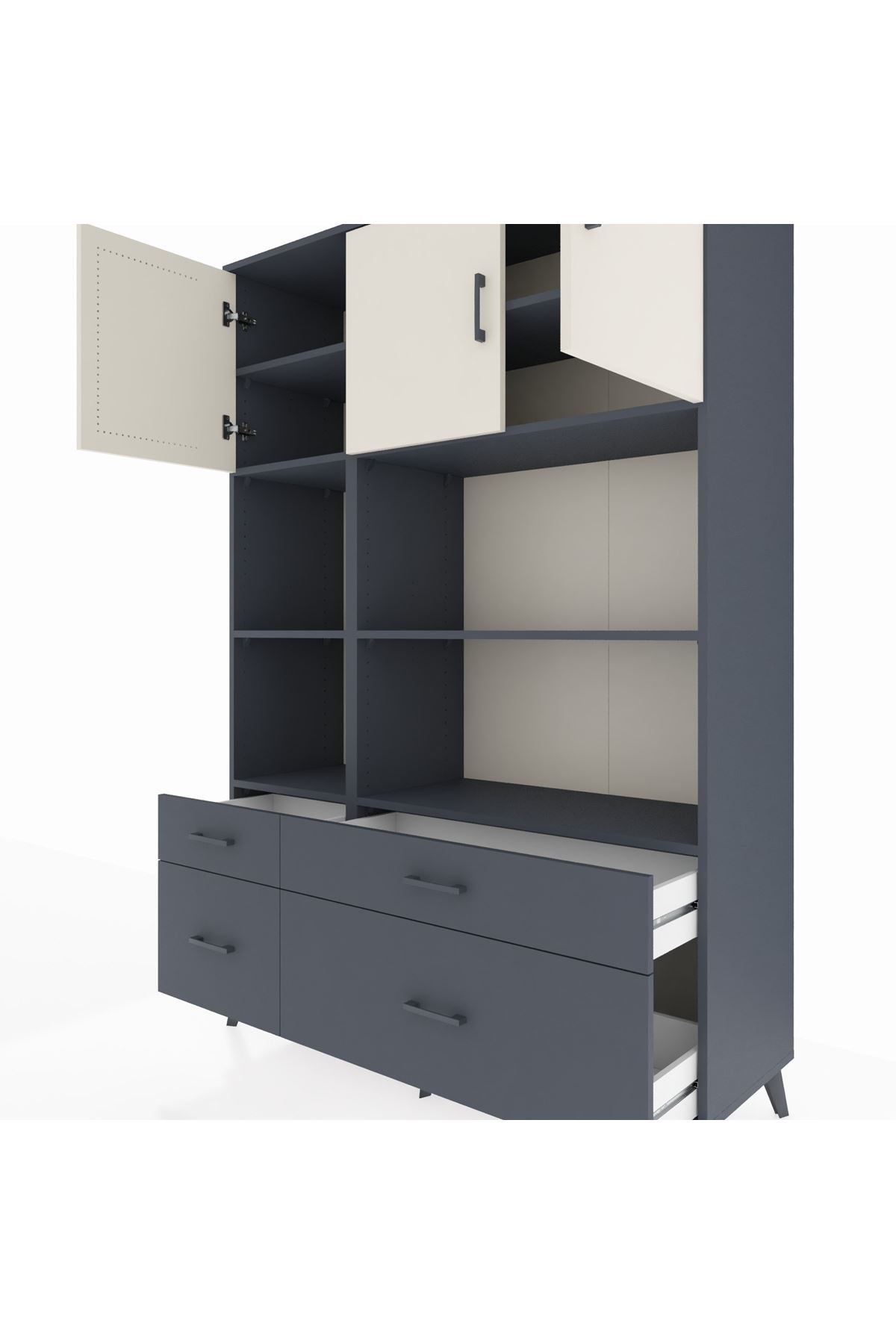 Hyperion Dolap 8 Raflı 4 Çekmeceli 3 Kapaklı 132x44x195 Antrasit-Aytaşı/Antrasit