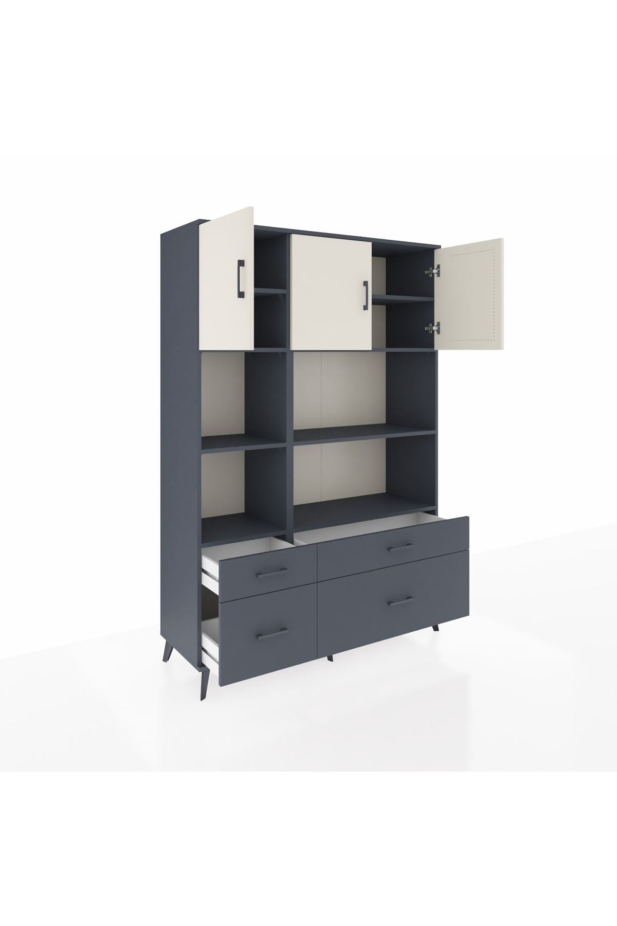 Hyperion Dolap 8 Raflı 4 Çekmeceli 3 Kapaklı 132x44x195 Antrasit-Aytaşı/Antrasit