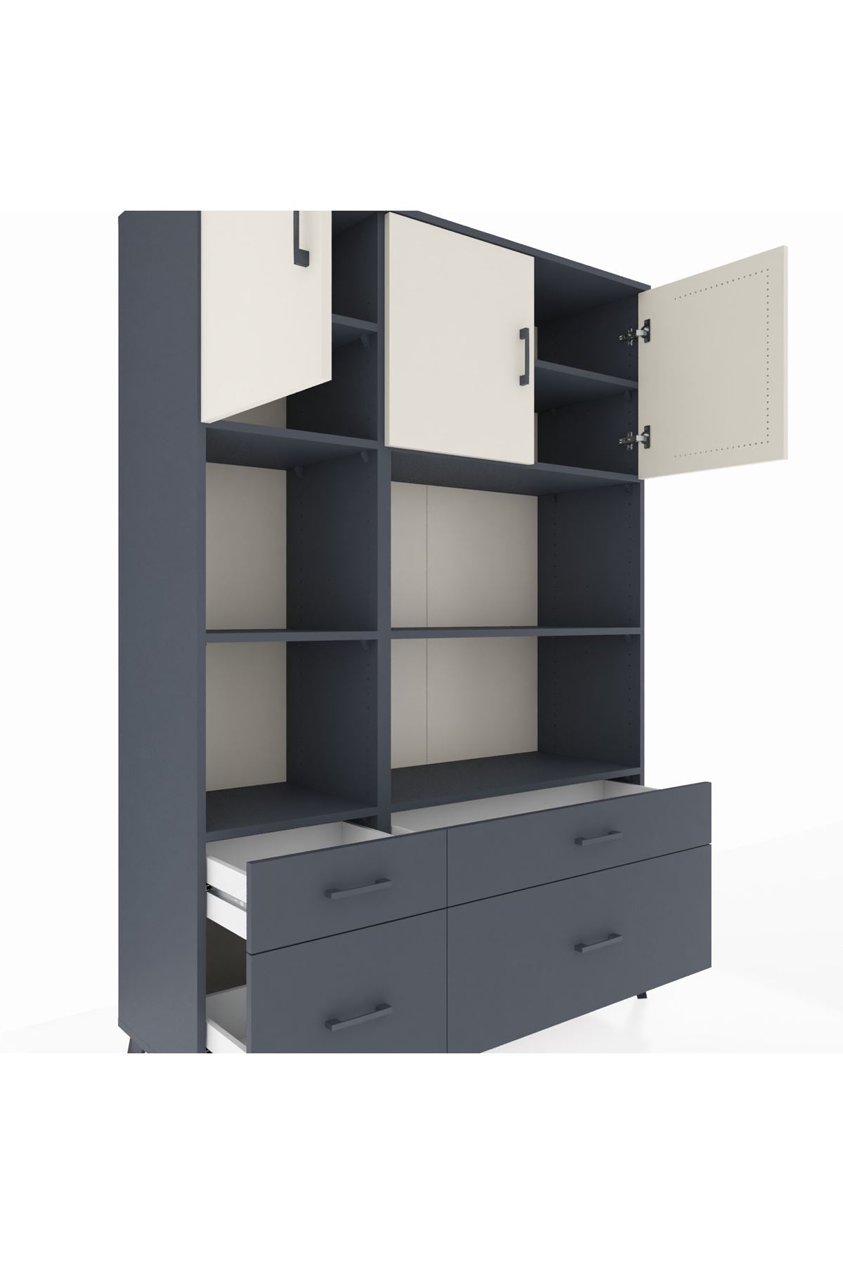 Hyperion Dolap 8 Raflı 4 Çekmeceli 3 Kapaklı 132x44x195 Antrasit-Aytaşı/Antrasit