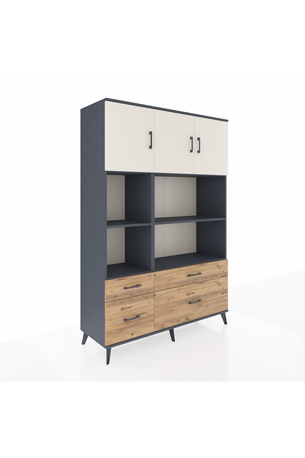 Hyperion Dolap 8 Raflı 4 Çekmeceli 3 Kapaklı 132x44x195 Antrasit-Aytaşı/Çam