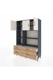 Hyperion Dolap 8 Raflı 4 Çekmeceli 3 Kapaklı 132x44x195 Antrasit-Aytaşı/Çam