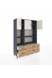 Hyperion Dolap 8 Raflı 4 Çekmeceli 3 Kapaklı 132x44x195 Antrasit-Aytaşı/Çam
