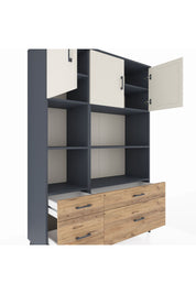 Hyperion Dolap 8 Raflı 4 Çekmeceli 3 Kapaklı 132x44x195 Antrasit-Aytaşı/Çam