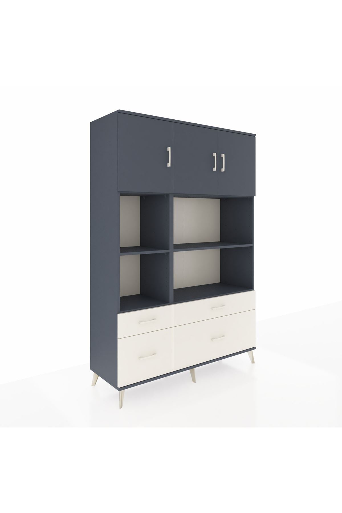 Hyperion Dolap 8 Raflı 4 Çekmeceli 3 Kapaklı 132x44x195 Antrasit-Antrasit/Aytaşı