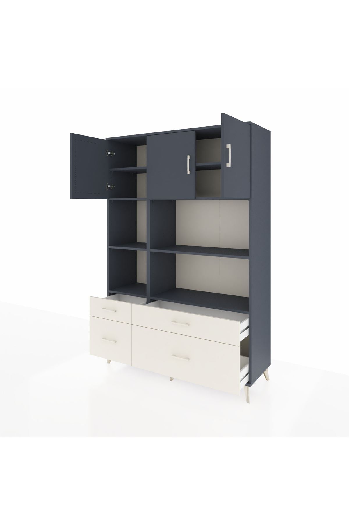 Hyperion Dolap 8 Raflı 4 Çekmeceli 3 Kapaklı 132x44x195 Antrasit-Antrasit/Aytaşı