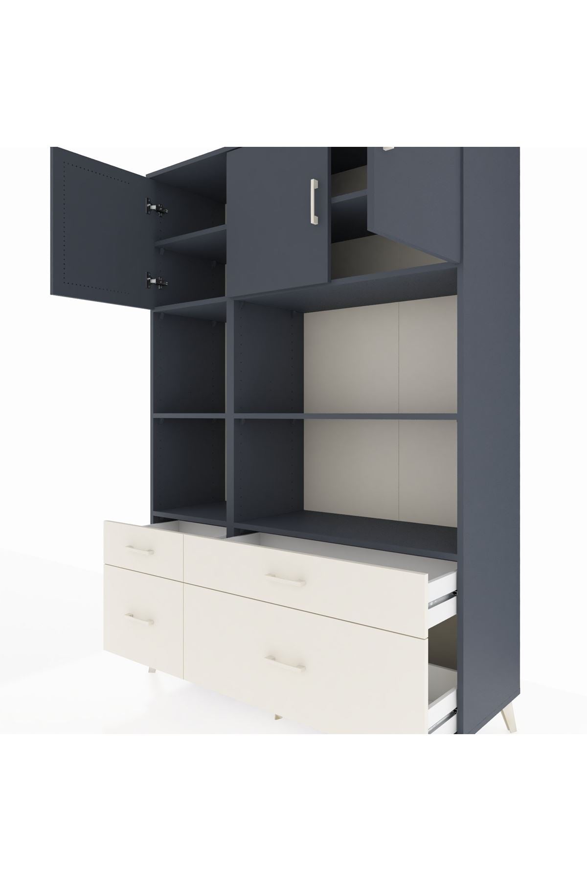 Hyperion Dolap 8 Raflı 4 Çekmeceli 3 Kapaklı 132x44x195 Antrasit-Antrasit/Aytaşı