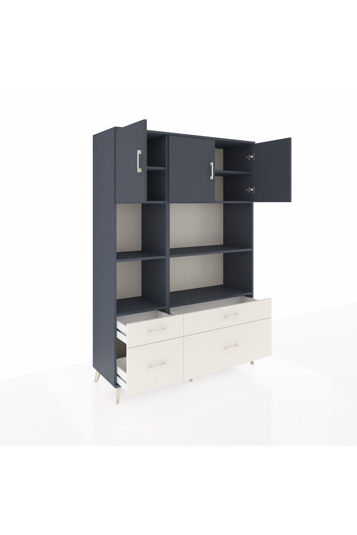 Hyperion Dolap 8 Raflı 4 Çekmeceli 3 Kapaklı 132x44x195 Antrasit-Antrasit/Aytaşı