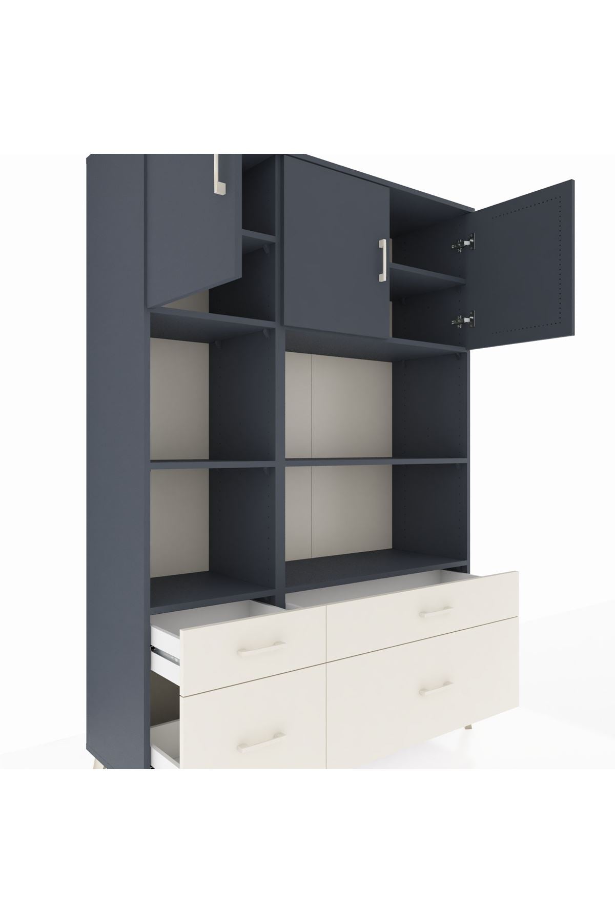 Hyperion Dolap 8 Raflı 4 Çekmeceli 3 Kapaklı 132x44x195 Antrasit-Antrasit/Aytaşı