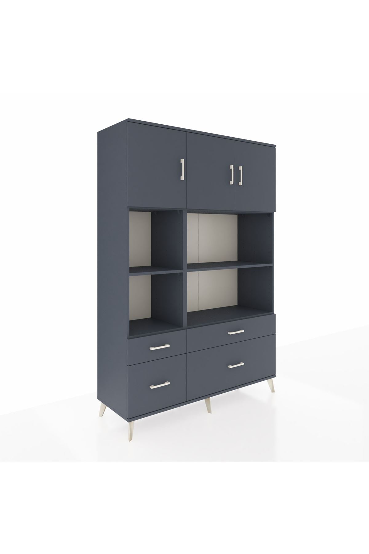 Hyperion Dolap 8 Raflı 4 Çekmeceli 3 Kapaklı 132x44x195 Antrasit-Antrasit/Antrasit