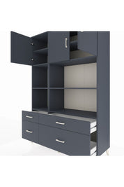 Hyperion Dolap 8 Raflı 4 Çekmeceli 3 Kapaklı 132x44x195 Antrasit-Antrasit/Antrasit