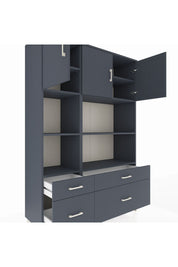 Hyperion Dolap 8 Raflı 4 Çekmeceli 3 Kapaklı 132x44x195 Antrasit-Antrasit/Antrasit