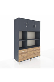 Hyperion Dolap 8 Raflı 4 Çekmeceli 3 Kapaklı 132x44x195 Antrasit-Antrasit/Çam