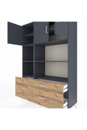 Hyperion Dolap 8 Raflı 4 Çekmeceli 3 Kapaklı 132x44x195 Antrasit-Antrasit/Çam