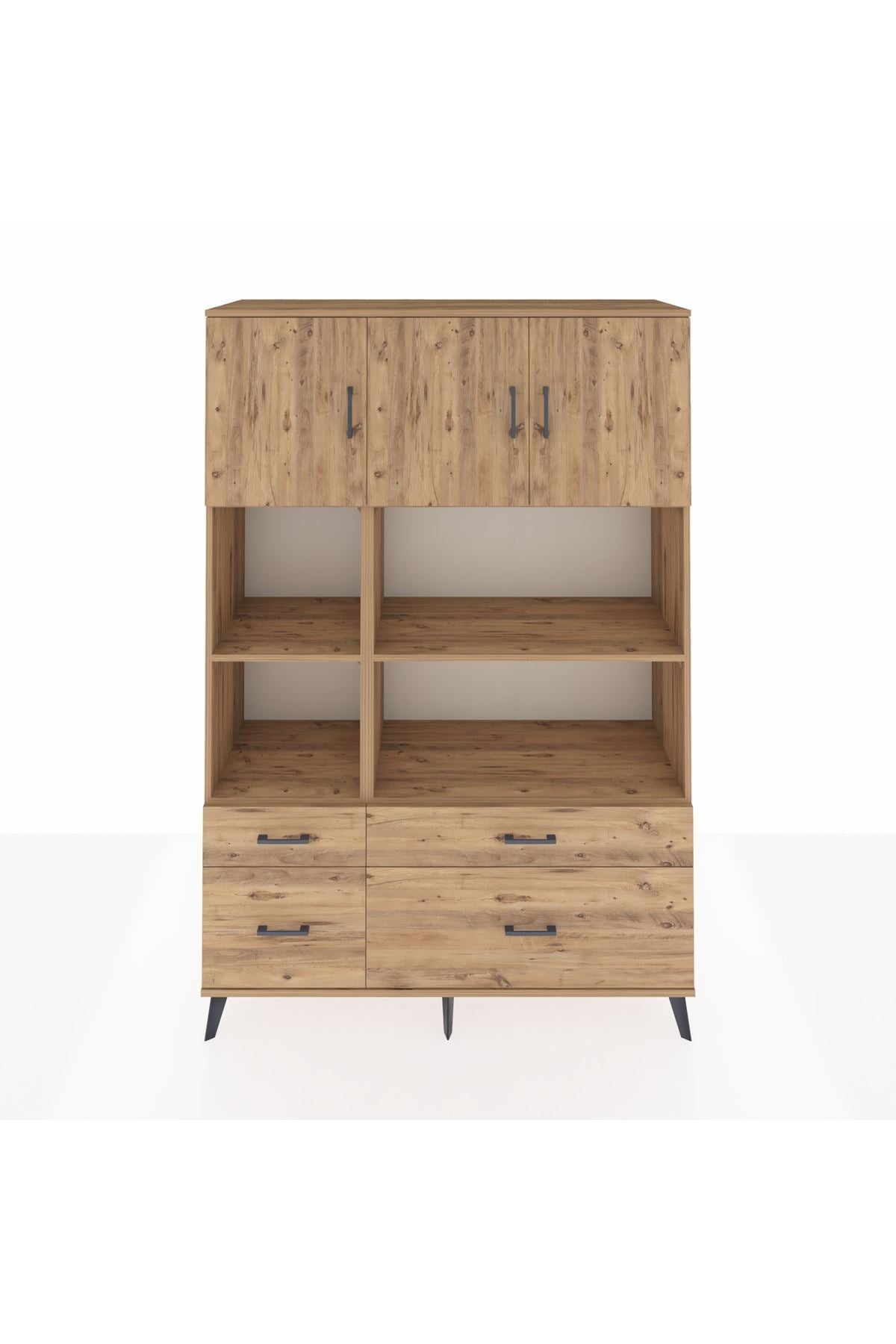 Hyperion Dolap 8 Raflı 4 Çekmeceli 3 Kapaklı 132x44x195 Çam-Çam/Çam