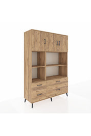 Hyperion Dolap 8 Raflı 4 Çekmeceli 3 Kapaklı 132x44x195 Çam-Çam/Çam