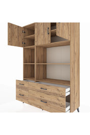 Hyperion Dolap 8 Raflı 4 Çekmeceli 3 Kapaklı 132x44x195 Çam-Çam/Çam