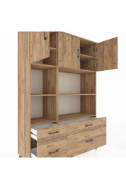 Hyperion Dolap 8 Raflı 4 Çekmeceli 3 Kapaklı 132x44x195 Çam-Çam/Çam