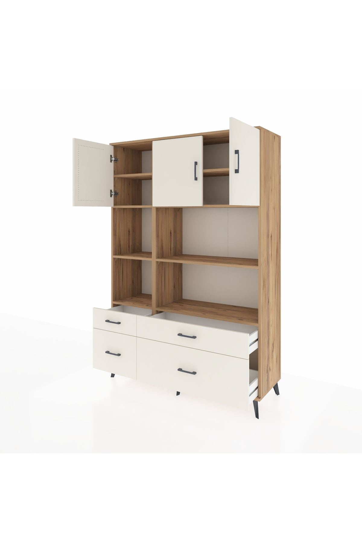 Hyperion Dolap 8 Raflı 4 Çekmeceli 3 Kapaklı 132x44x195 Çam-Aytaşı/Aytaşı