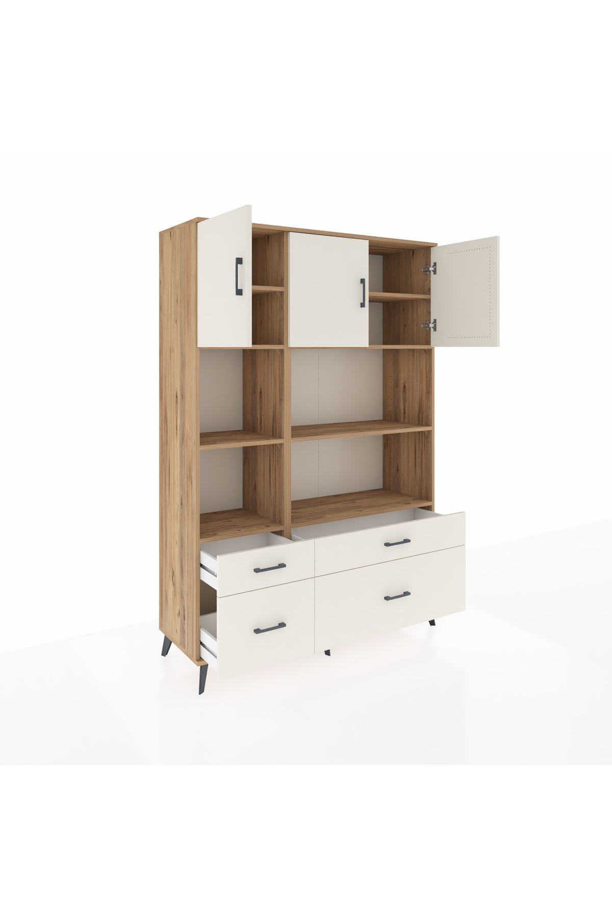 Hyperion Dolap 8 Raflı 4 Çekmeceli 3 Kapaklı 132x44x195 Çam-Aytaşı/Aytaşı