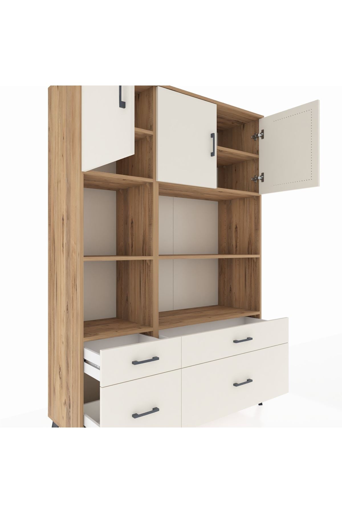 Hyperion Dolap 8 Raflı 4 Çekmeceli 3 Kapaklı 132x44x195 Çam-Aytaşı/Aytaşı