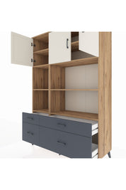 Hyperion Dolap 8 Raflı 4 Çekmeceli 3 Kapaklı 132x44x195 Çam-Aytaşı/Antrasit