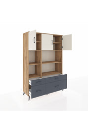 Hyperion Dolap 8 Raflı 4 Çekmeceli 3 Kapaklı 132x44x195 Çam-Aytaşı/Antrasit